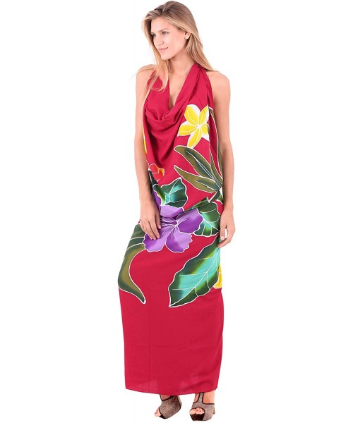 Cover-Ups Women's Beach Wrap Sarong Cover Ups Swimsuit Tie Skirt Mats Hand Paint - Spooky Red_q874 - CW121U7JKBN