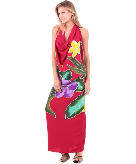 Cover-Ups Women's Beach Wrap Sarong Cover Ups Swimsuit Tie Skirt Mats Hand Paint - Spooky Red_q874 - CW121U7JKBN