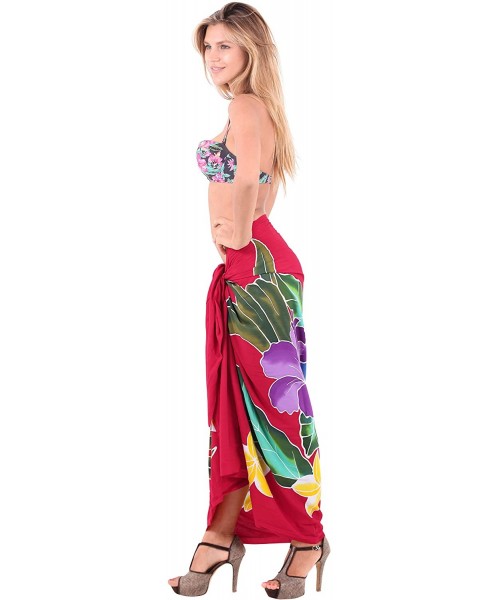 Cover-Ups Women's Beach Wrap Sarong Cover Ups Swimsuit Tie Skirt Mats Hand Paint - Spooky Red_q874 - CW121U7JKBN