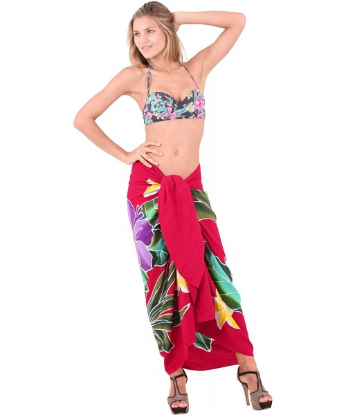 Cover-Ups Women's Beach Wrap Sarong Cover Ups Swimsuit Tie Skirt Mats Hand Paint - Spooky Red_q874 - CW121U7JKBN