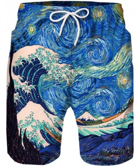 Trunks Men's Swim Trunks Quick Dry 3D Print Beach Shorts Swimwear with Pockets Mesh Lining - Van Gogh - CE1965C3I46