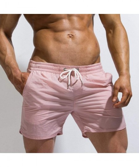 Racing Fitted Shorts Quick Drying Bodybuilding Sports Running Tight Shorts Swim Trunks Summer Beach Shorts - Pink - CG195ANCT40