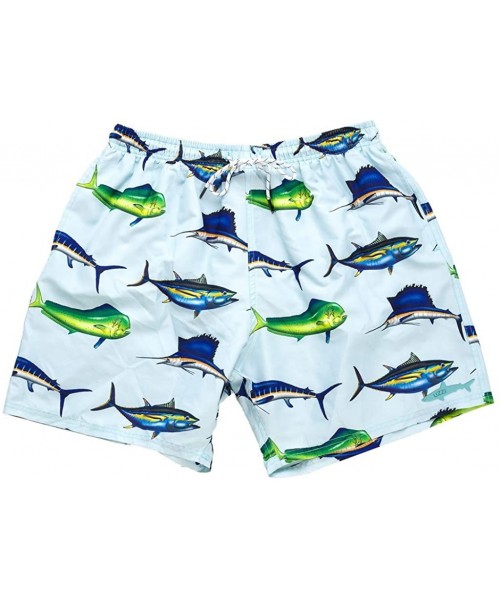 Trunks Men's Malibu Quick Dry Printed Short Swim Trunks - Swordfish Light Blue - CM18CI6C0OT