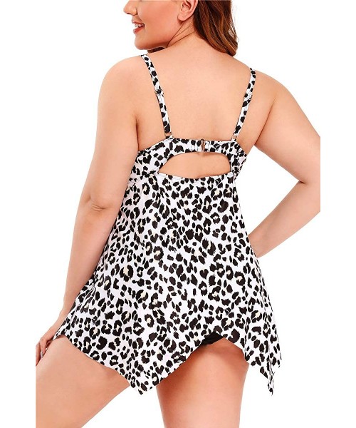 Tankinis Women's Flowy Plus Size Tankini Set Swimdress Leopard Print Swimsuit Two Piece Swimwear - White - CG19C6UAEY2