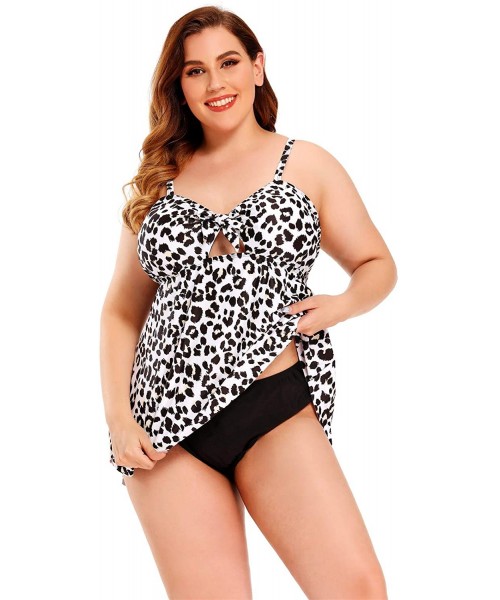 Tankinis Women's Flowy Plus Size Tankini Set Swimdress Leopard Print Swimsuit Two Piece Swimwear - White - CG19C6UAEY2