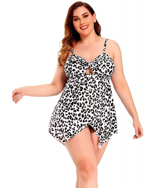 Tankinis Women's Flowy Plus Size Tankini Set Swimdress Leopard Print Swimsuit Two Piece Swimwear - White - CG19C6UAEY2