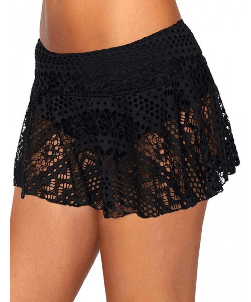 Tankinis Women Crochet Lace Bikini Bottom Swim Skirt Solid Swimsuit Short S-XXL - Black - C918MDGUL2X