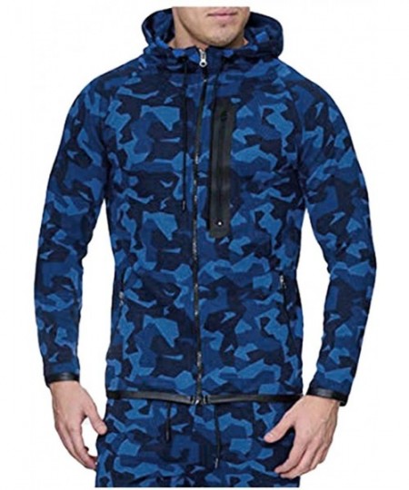 Briefs Mens Camouflage Print Zipper Hoodies Casual Long Sleeve Hooded Sweatshirt Drawstring Slim Fit Sport Outwear - Dark Blu...