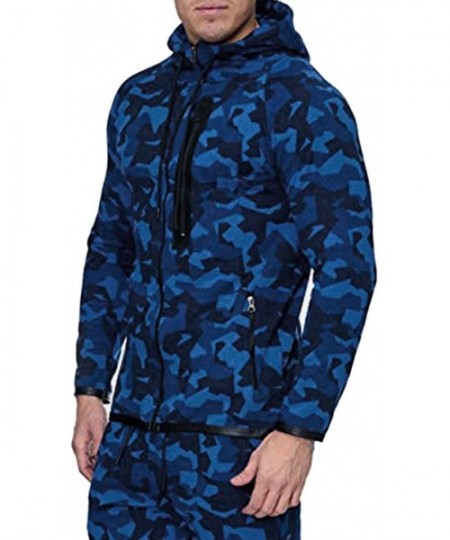 Briefs Mens Camouflage Print Zipper Hoodies Casual Long Sleeve Hooded Sweatshirt Drawstring Slim Fit Sport Outwear - Dark Blu...