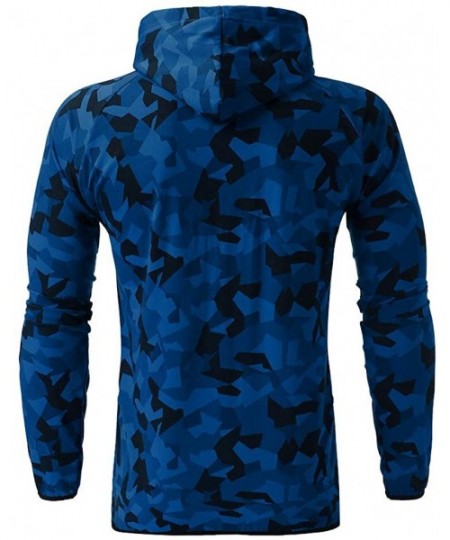 Briefs Mens Camouflage Print Zipper Hoodies Casual Long Sleeve Hooded Sweatshirt Drawstring Slim Fit Sport Outwear - Dark Blu...