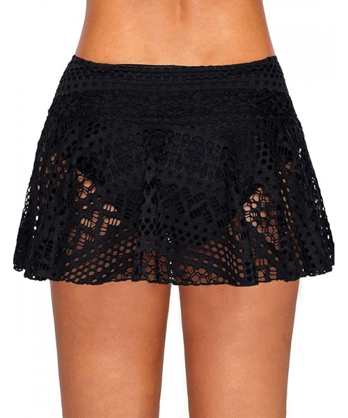 Tankinis Women Crochet Lace Bikini Bottom Swim Skirt Solid Swimsuit Short S-XXL - Black - C918MDGUL2X