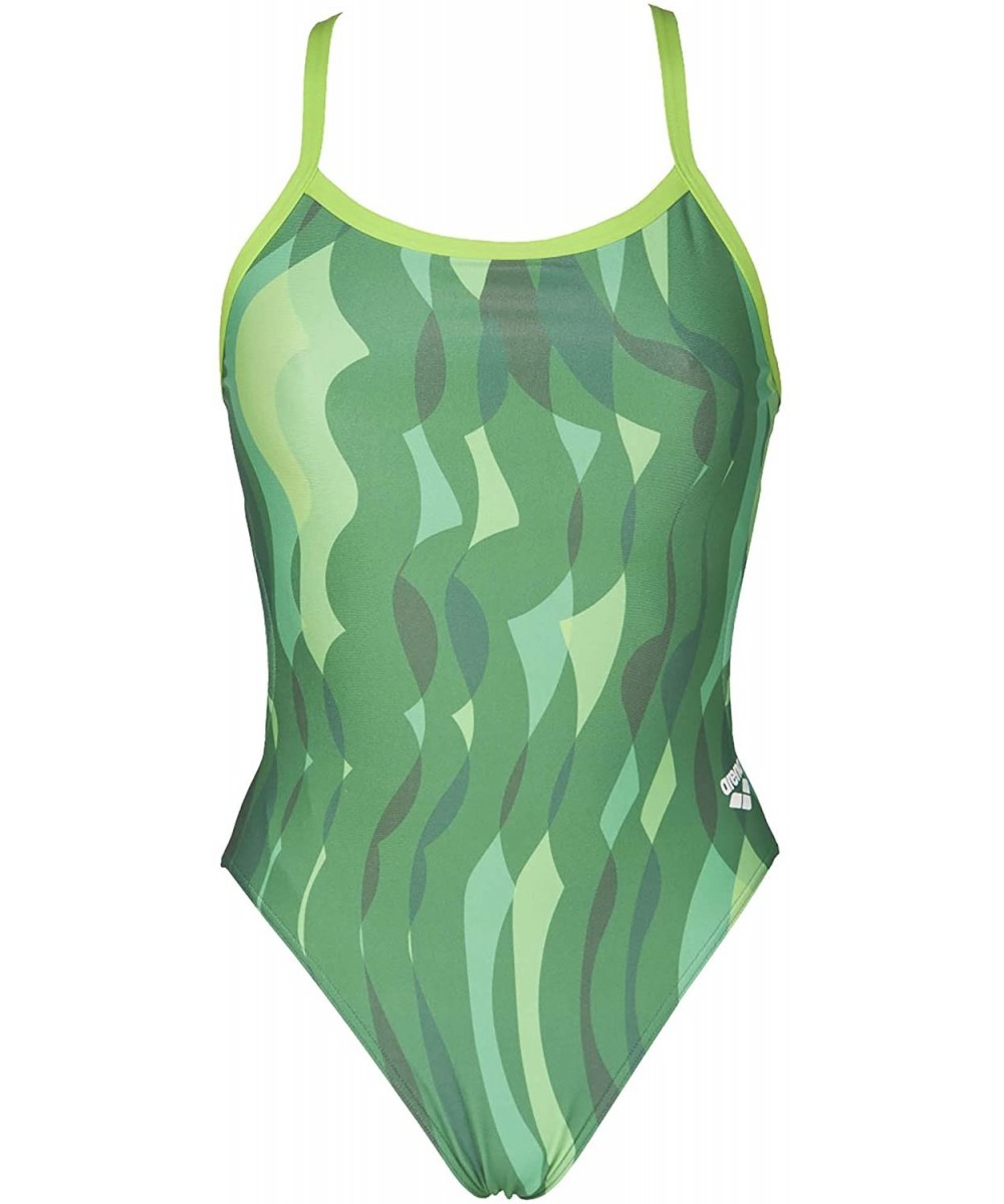 One-Pieces Women's Wavy Water Challenge Back One Piece Fl - Green / Leaf - C918CL2UGNY