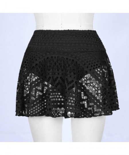 Tankinis Women Crochet Lace Bikini Bottom Swim Skirt Solid Swimsuit Short S-XXL - Black - C918MDGUL2X