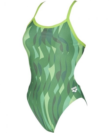 One-Pieces Women's Wavy Water Challenge Back One Piece Fl - Green / Leaf - C918CL2UGNY