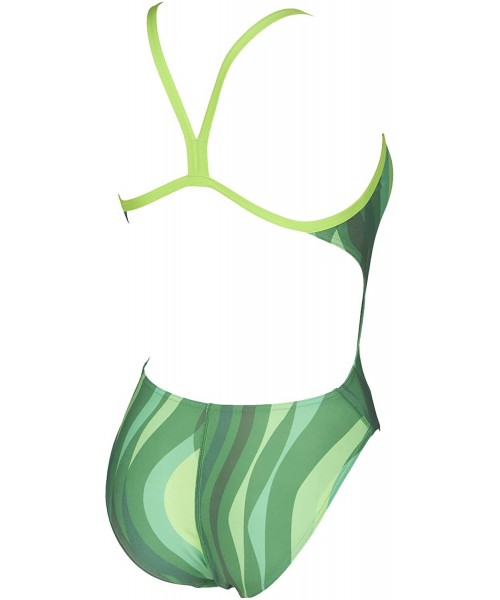 One-Pieces Women's Wavy Water Challenge Back One Piece Fl - Green / Leaf - C918CL2UGNY