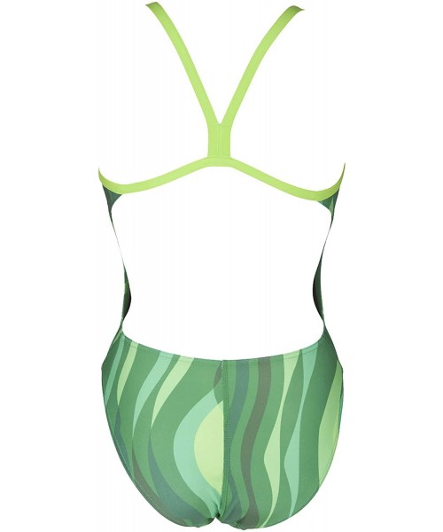 One-Pieces Women's Wavy Water Challenge Back One Piece Fl - Green / Leaf - C918CL2UGNY