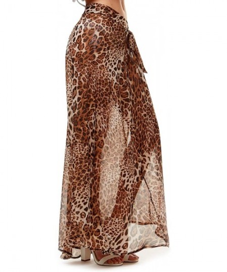 Cover-Ups Women's Summer Beach Swimsuit Bikini Cover Up Sheer Long Skirt Wrap Sarong. - Leopard - Brown - CK1953CIQL7