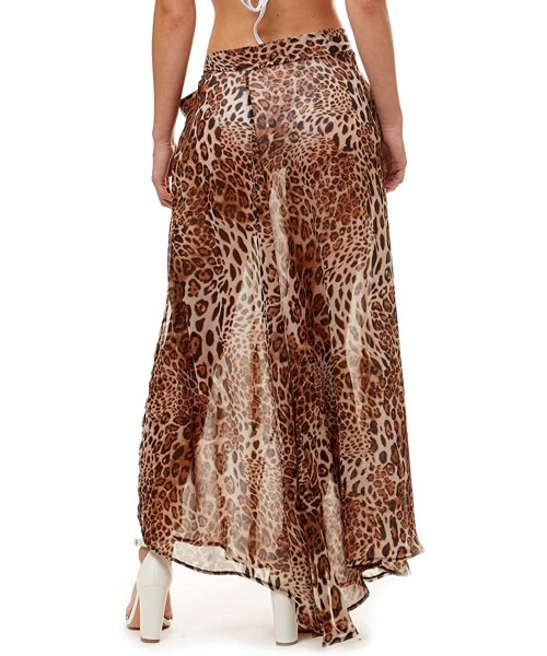 Cover-Ups Women's Summer Beach Swimsuit Bikini Cover Up Sheer Long Skirt Wrap Sarong. - Leopard - Brown - CK1953CIQL7