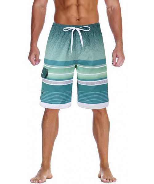 Racing Men's Beachwear Summer Holiday Swim Trunks Quick Dry Striped - Green-235 - C718NIWI2DH