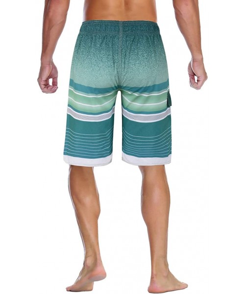 Racing Men's Beachwear Summer Holiday Swim Trunks Quick Dry Striped - Green-235 - C718NIWI2DH