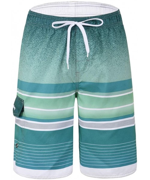 Racing Men's Beachwear Summer Holiday Swim Trunks Quick Dry Striped - Green-235 - C718NIWI2DH