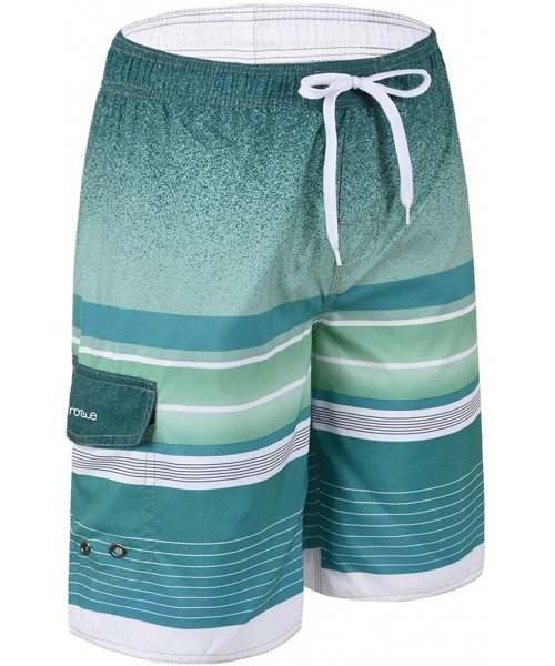 Racing Men's Beachwear Summer Holiday Swim Trunks Quick Dry Striped - Green-235 - C718NIWI2DH