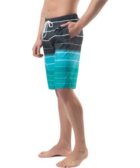 Board Shorts Mens Quick Dry Swim Trunks Striped Print Board Shorts with Mesh Lining- Pocket- Elastic Waistband - B6-green - C...