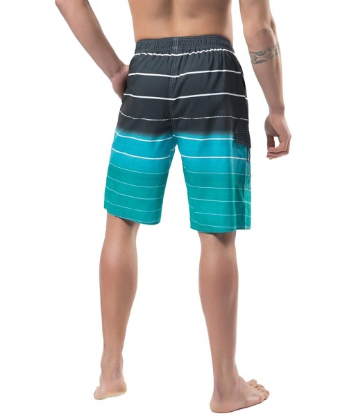 Board Shorts Mens Quick Dry Swim Trunks Striped Print Board Shorts with Mesh Lining- Pocket- Elastic Waistband - B6-green - C...