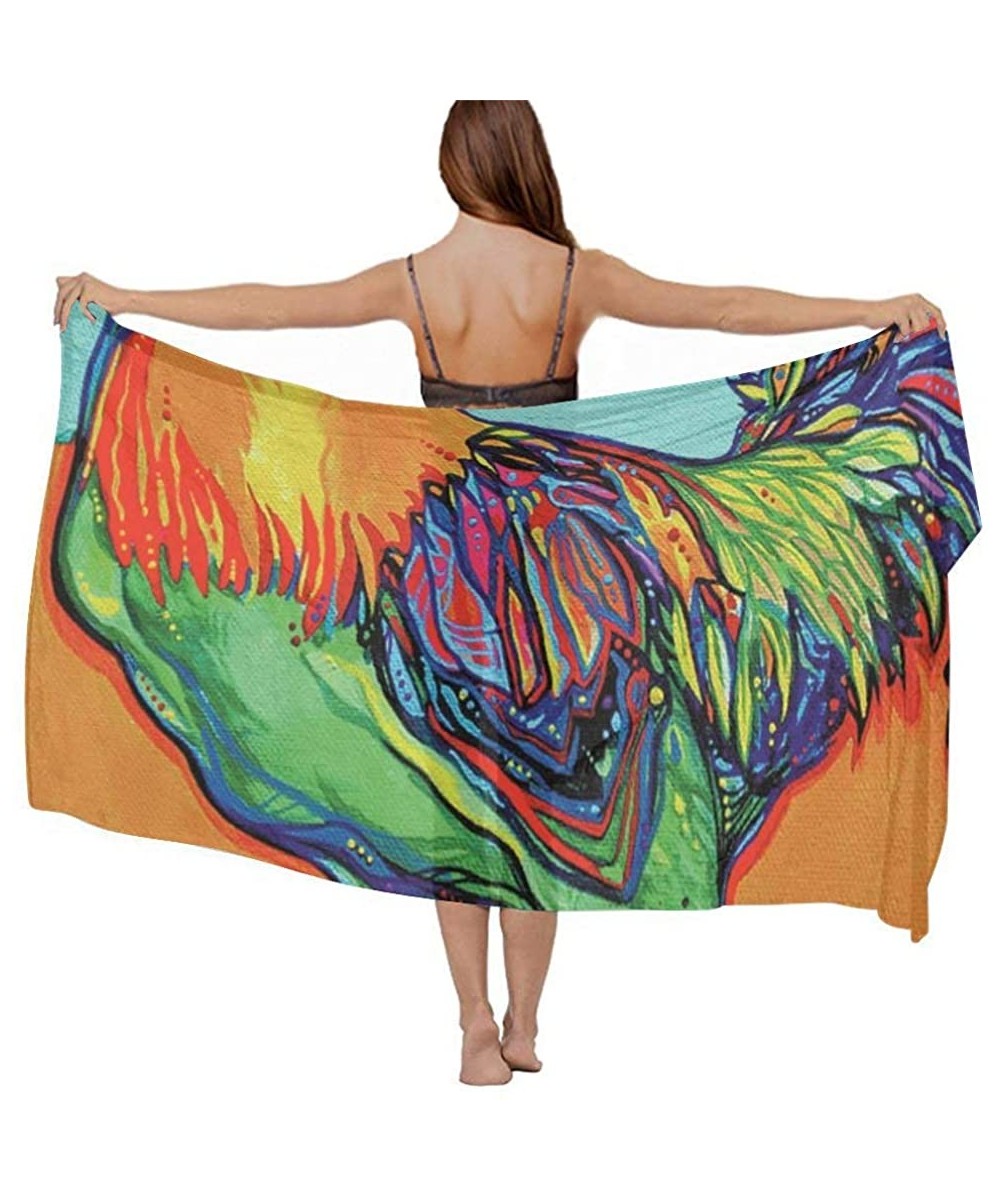 Cover-Ups Women Fashion Shawl Wrap Summer Vacation Beach Towels Swimsuit Cover Up - Art Rooster Cock - CQ190HK3KY7