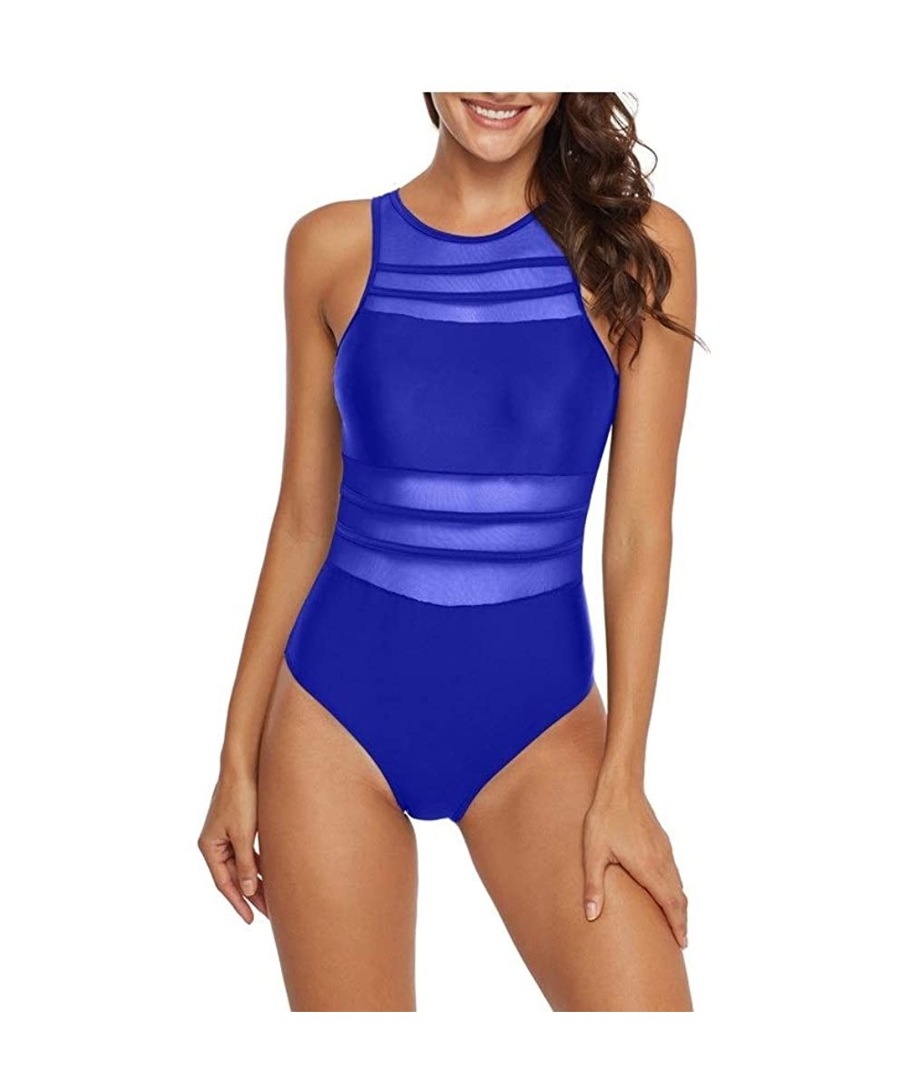 One-Pieces Women Sexy Bodysuit One-Piece Swimsuit Bikini Mesh One Piece Swimsuit - Blue - CZ1946720R9