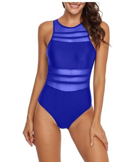 One-Pieces Women Sexy Bodysuit One-Piece Swimsuit Bikini Mesh One Piece Swimsuit - Blue - CZ1946720R9