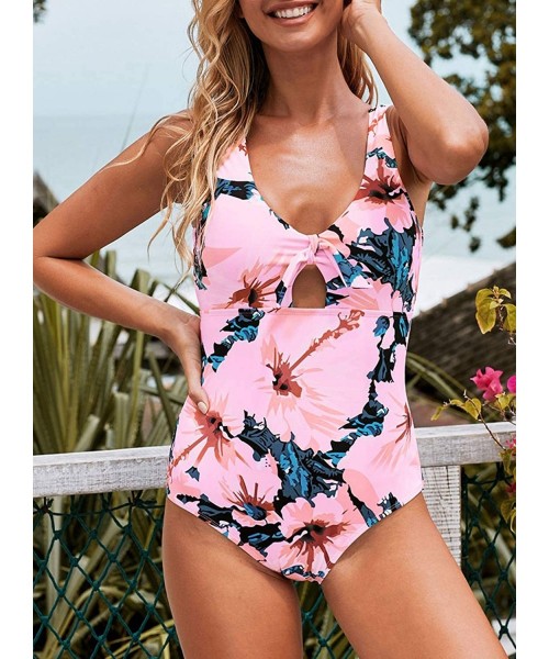 One-Pieces Womens Floral Printed One Piece Cutout Swimsuits Bathing Suit Swimwear Tie Front Summer Beach Wear S 2XL A multico...