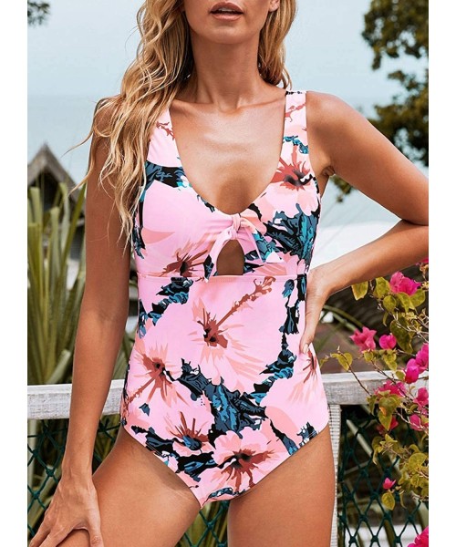 One-Pieces Womens Floral Printed One Piece Cutout Swimsuits Bathing Suit Swimwear Tie Front Summer Beach Wear S 2XL A multico...