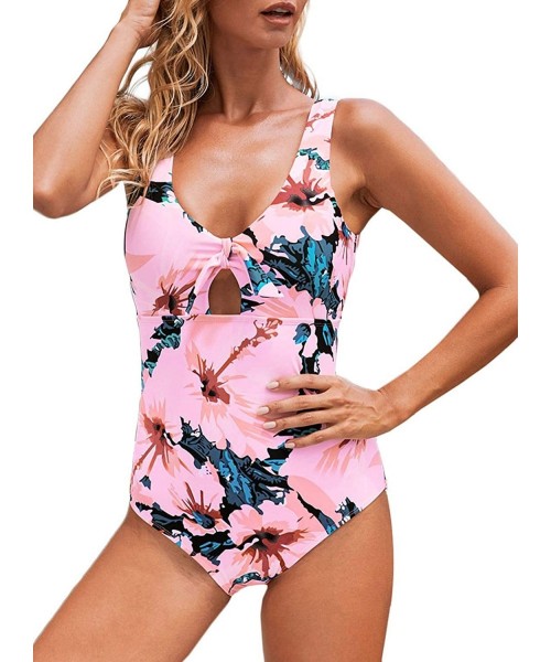 One-Pieces Womens Floral Printed One Piece Cutout Swimsuits Bathing Suit Swimwear Tie Front Summer Beach Wear S 2XL A multico...