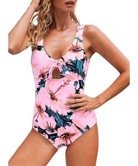 One-Pieces Womens Floral Printed One Piece Cutout Swimsuits Bathing Suit Swimwear Tie Front Summer Beach Wear S 2XL A multico...