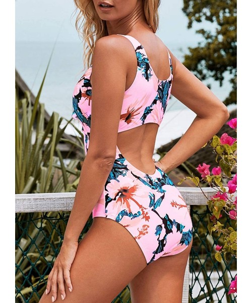 One-Pieces Womens Floral Printed One Piece Cutout Swimsuits Bathing Suit Swimwear Tie Front Summer Beach Wear S 2XL A multico...