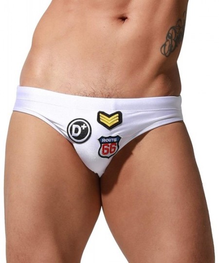 Briefs Men's Tight Swim Briefs Swimming Fashion Tag Sunbath Bikini Swimwear - White - CY1994EMNNT