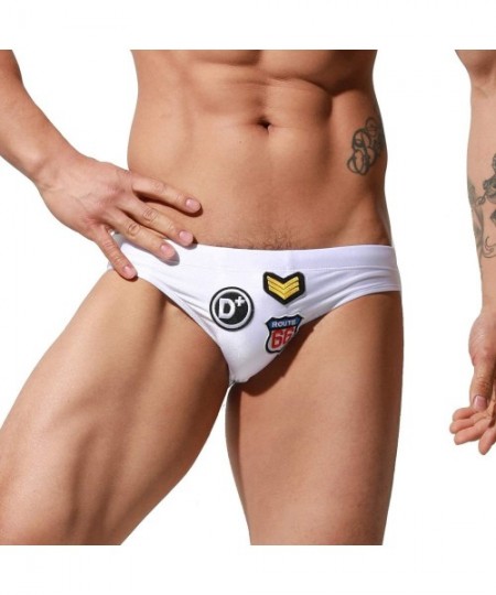 Briefs Men's Tight Swim Briefs Swimming Fashion Tag Sunbath Bikini Swimwear - White - CY1994EMNNT