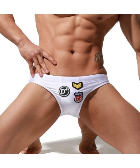 Briefs Men's Tight Swim Briefs Swimming Fashion Tag Sunbath Bikini Swimwear - White - CY1994EMNNT