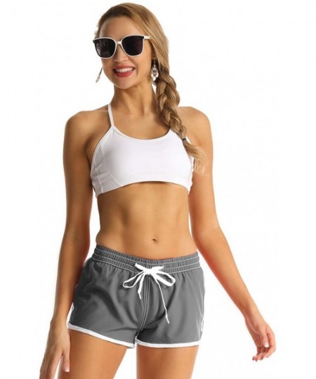 Board Shorts Women's Board Shorts Quick Dry Drawstring Sports Summer Bottom Swim Shorts with Pocket - 26148 Grey - CL18SYAOZRR