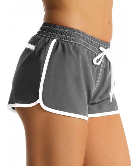 Board Shorts Women's Board Shorts Quick Dry Drawstring Sports Summer Bottom Swim Shorts with Pocket - 26148 Grey - CL18SYAOZRR