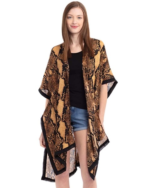 Cover-Ups Sheer Beachwear Swimsuit Bikini Cover Up - Kaftan Shawl Animal Print Open Kimono Cardigan- Drape Long Vest Leopard-...