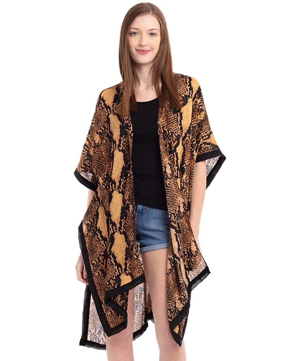 Cover-Ups Sheer Beachwear Swimsuit Bikini Cover Up - Kaftan Shawl Animal Print Open Kimono Cardigan- Drape Long Vest Leopard-...