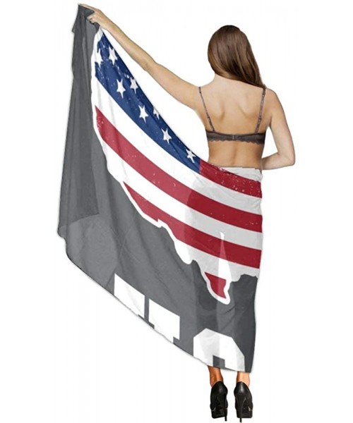 Cover-Ups Women Fashion Shawl Wrap Summer Vacation Beach Towels Swimsuit Cover Up - American Flag Patriotic Usa Map Grey - C9...