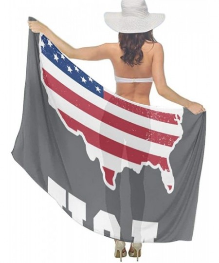 Cover-Ups Women Fashion Shawl Wrap Summer Vacation Beach Towels Swimsuit Cover Up - American Flag Patriotic Usa Map Grey - C9...