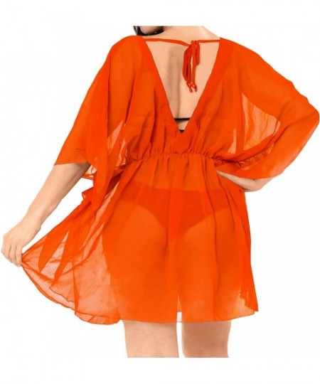 Cover-Ups Cover Ups for Swimwear Women Chiffon Blouse Sheer Swim Bathing Suit B - Summer Orange_i754 - C5184TXKURY