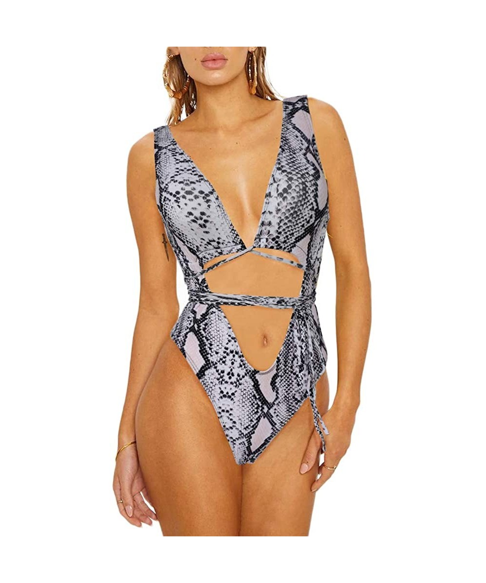 One-Pieces Women's Sexy One Piece Leopard Bikini Bandage Monokini Swimsuit Cutout Padded Swimwear Beachwear Bathing Suits - W...