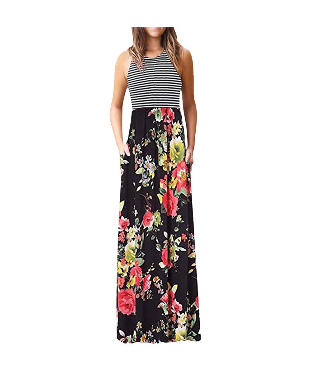 Cover-Ups Womens Contrast Maxi Dress Tank Top Print Maxi Dress - Red - CC18R57GSQ5