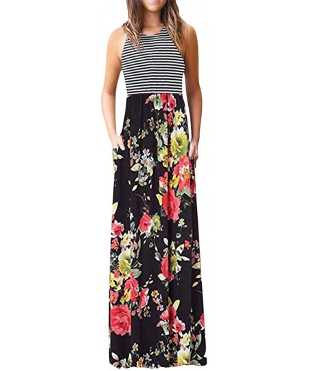 Cover-Ups Womens Contrast Maxi Dress Tank Top Print Maxi Dress - Red - CC18R57GSQ5