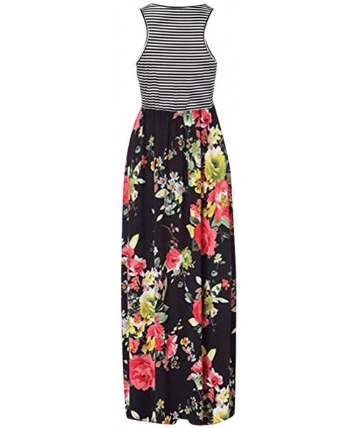 Cover-Ups Womens Contrast Maxi Dress Tank Top Print Maxi Dress - Red - CC18R57GSQ5